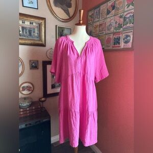 Gap Gauzy Cotton Tiered Dress – Bright Pink Easy Fit